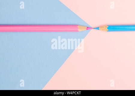 Top view close up pencils school stationery. Flat lay creative background for office supplies. Crayons for drawing and art. School equipment. Stock Photo