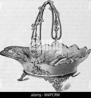 Engraved drawing of the silver cake basket, from the book 'Industrial history of the United States' by Albert Sidney Bolles, 1878. Courtesy Internet Archive. () Stock Photo