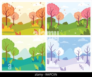 four seasons landscapes Stock Vector