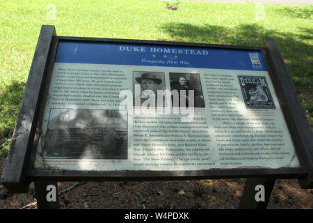 Duke Homestead, National Historic Landmark in Durham, North Carolina, USA. Historical marker. Stock Photo