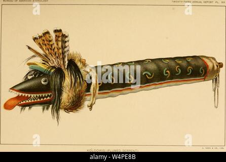 Engraved drawing of the Koloowisi, Zuni tribe's plumed serpent, from the 'Annual report of the Bureau of American Ethnology to the Secretary of the Smithsonian Institution', 1895. Courtesy Internet Archive. () Stock Photo