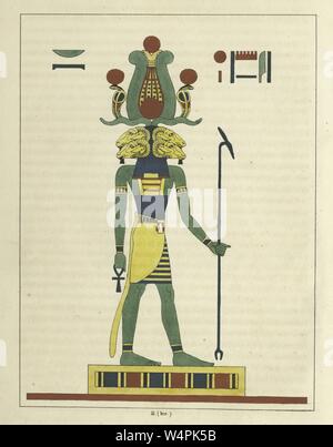 Ancient Egyptian god Amun (Amun-Ra), sitting on his throne and holding ...