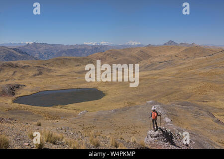 Trekking part of the original Inca Trail to the ruins of Huchuy Qosqo, Sacred Valley, Peru Stock Photo