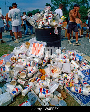 Saugerties, New York, USA, August, 1994Trash can overflowing at the Woodstock 94 festival Credit:  Mark Reinstein / MediaPunch Stock Photo