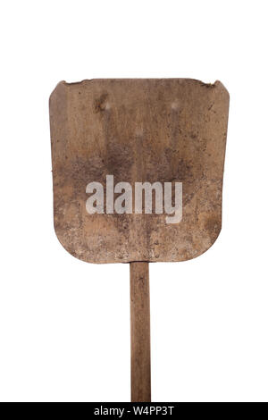 Old shabby trowel shovel on white background Stock Photo