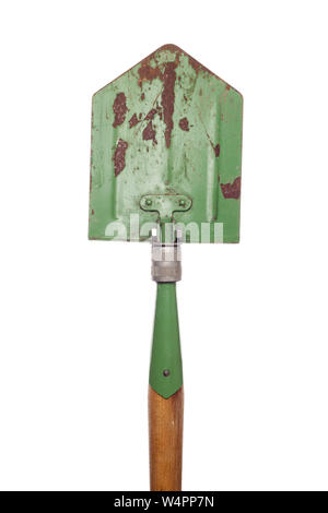 Old army shovel on white background Stock Photo