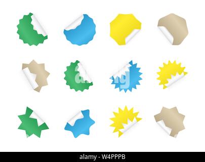 Starburst sticker set. Blank colorful sunburst badges. Stock Vector
