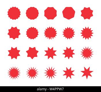 Set of red starburst badges. Blank discount offer price stickers, offer sale tag. Stock Vector