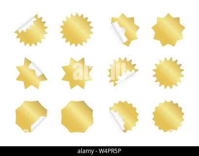Starburst sticker set. Blank golden sunburst badges. Stock Vector