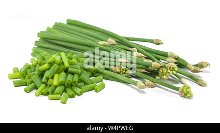 Chives flower or Chinese Chive isolated cut out on white background Stock Photo