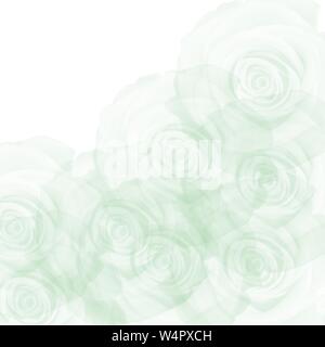 green organic hand drawn watercolor transparent rose background pattern with white upper corner Stock Photo