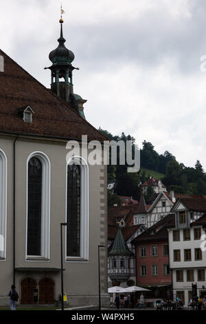The Abbey of St. Gall, a UNESCO World Heritage Site, looks down on the city of St. Gallen, Switzerland. Stock Photo