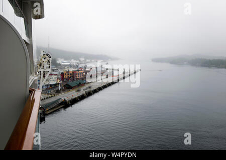 View of foggy Ketchikan Alaska from Norwegian Joy cruise ship. Stock Photo