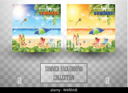 Beautiful summer beach background collections Stock Vector