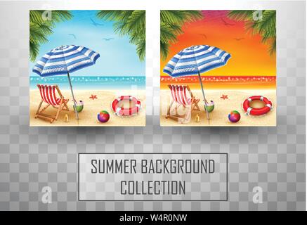 Beautiful summer beach background collections Stock Vector