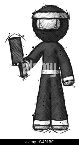 Sketch ninja warrior man holding meat cleaver. Stock Photo