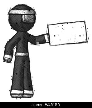 Sketch ninja warrior man holding large envelope. Stock Photo