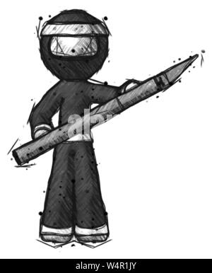 Sketch ninja warrior man holding large scalpel. Stock Photo