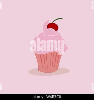 Sweet cartoon cupcake on a pink background, vector illustration Stock Vector