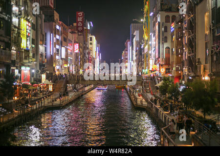 Osaka, Japan - September 23, 2018 : People walking shopping street in Dotonbori at night. Dotonbori is one of the most famous place for traveller in O Stock Photo