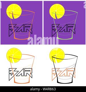 set of logo with a glass of lemon slice and the inscription bar Stock Vector