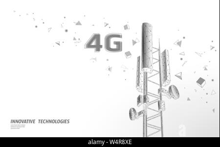 3d base station receiver. telecommunication tower 4g polygonal design global connection information transmitter. Mobile radio antenna cellular vector Stock Vector