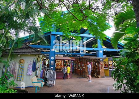 MAUI, HI -2 APR 2018- View of the Kihei Kalama Village, a small shopping center with souvenirs and restaurants in Maui, Hawaii. Stock Photo