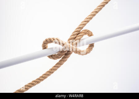 Clove Hitch Knot on white background. Rope node. Stock Photo