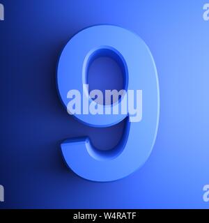 Blue square number 9 icon - 3D rendering illustration Stock Photo