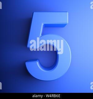 Blue number 5 square icon - 3D rendering illustration Stock Photo