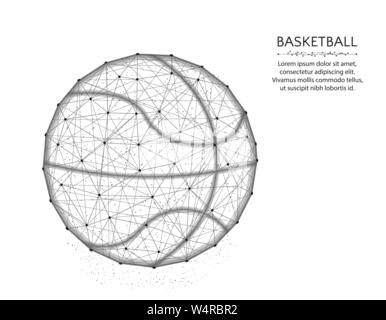 Basketball low poly design, Sport game abstract graphics, ball wireframe vector illustration made from points and lines on a white background Stock Vector