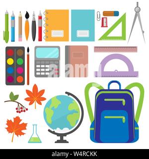 vector stationery icons collection in flat cartoon simple style Stock Vector