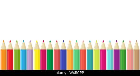 vector border of multicolored pencils for school isolated on white background with space for your text Stock Vector