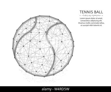 Tennis ball low poly design, Sport game abstract graphics, polygonal wireframe vector illustration made from points and lines on a white background Stock Vector