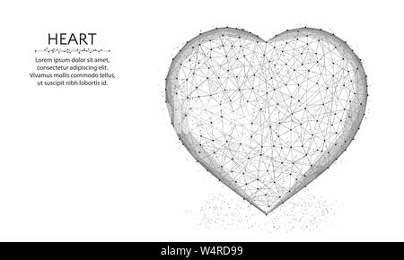 Heart symbol low poly design, love polygonal wireframe vector illustration made from points and lines on a white background Stock Vector