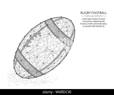 Rugby ball low poly design, Sport game abstract graphics, American football polygonal wireframe vector illustration made from points and lines on a wh Stock Vector