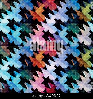 psychedelic colored polygons Abstract seamless geometric pattern on a black background Stock Vector
