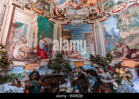 ORTA SAN GIULIO, ITALY, MAY 29, 2019 : interiors decors and frescoes of chapel in Sacro monte di Orta, , may 29, 2019, in Orta san Giulio, italy Stock Photo