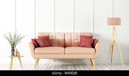 The Interior Of The Room In Plain Monochrome Light Pink Color With Single  Armchair Floor Lamp And Decorative Vases Light Background With Copy Space  3d Rendering Stock Photo - Download Image Now 