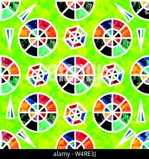 colored small circles on a green background psychedelic geometric seamless abstract pattern Stock Vector