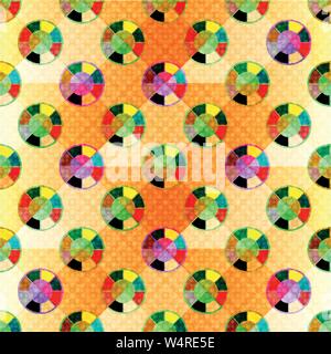 colored small circles on an orange background Seamless geometric abstract pattern Stock Vector