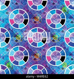 polygons, circles and psychedelic seamless geometric pattern Stock Vector