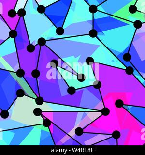 bright psychedelic polygons and small circles abstract geometric background vector illustration Stock Vector
