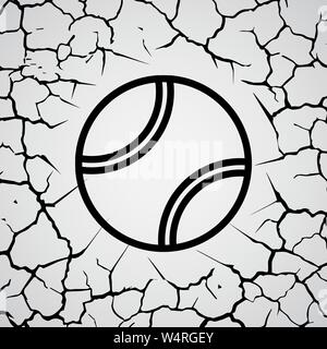 Tennis ball silhouette with black cracked background Stock Vector