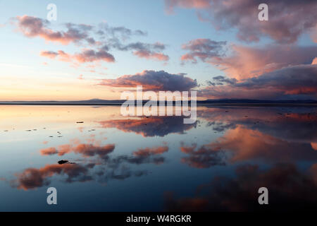 View across Morecambe Bay to the Cartmel Peninsula from Bolton le Sands, Lancashire, England, UK Stock Photo