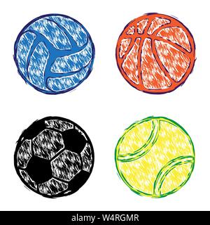 Set of color sport balls with grunge frames isolated on white ...