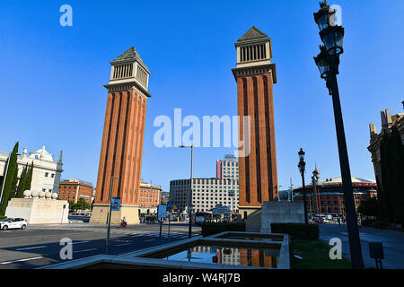 View of Venetian Towers in Barcelona, Catalonia, Spain Stock Photo