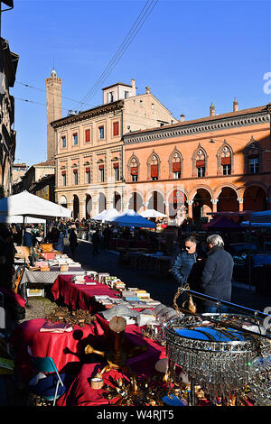 Flea market on Piazza Santa Stefano, Bologna, Emilia-Romagna, Italy Stock Photo