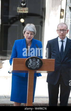 Theresa May, Philip May, Prime Minister makes her final departure speech with her husband Philip, by her side. 24.07.19 Stock Photo