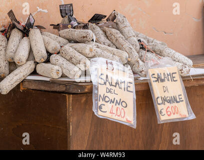 CASTELLUCCIO DI NORCIA, ITALY – JULY 14, 2019: Local produce continues to support the economy and attract tourists after devastating earthquake 2016. Stock Photo